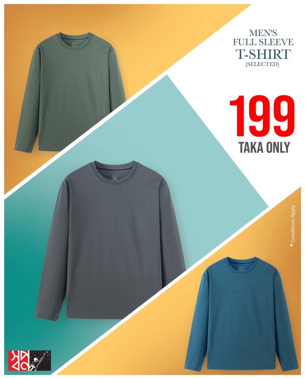 Men’s Full Sleeve T-shirt (Selected Items) – Only 199 BDT @Shwapno